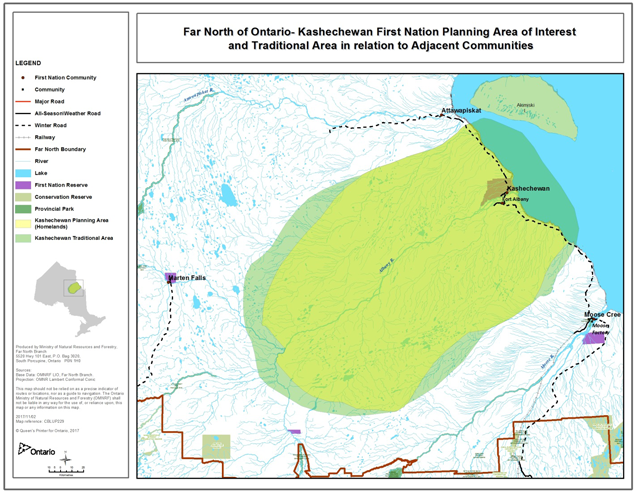 Map of the Kashechewan First Nation Planning Area of Interest and Traditional Harvesting Area.