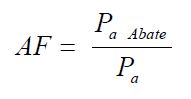 AF (abatement factor) = start-fraction P subscript a Abate (production, adipic acid, during abatement) over P subscript a (production, adipic acid) end-fraction