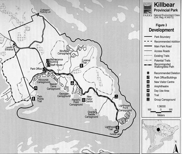 This is a development plan map of Killbear Provincial Park