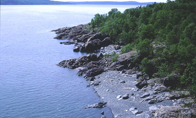 Figure 3: Rocky shoreline with small gravel beach.
