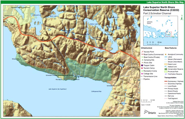 This is the site map for Lake Superior North Shore Conservation Reserve that depicts the Death Valley section