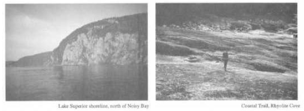 Left photo of Lake Superior shoreline and right photo of Coastal Trail.