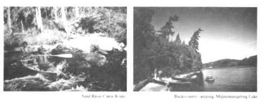 Photo on the left is at Sand River on a canoe route and the photo on the right is a camping area near Mijinemungshing Lake.