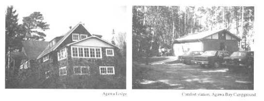 Photo on the left is a house in Agawa Lodge and the photo on the right is a comfort station in Agawa Bay campground.