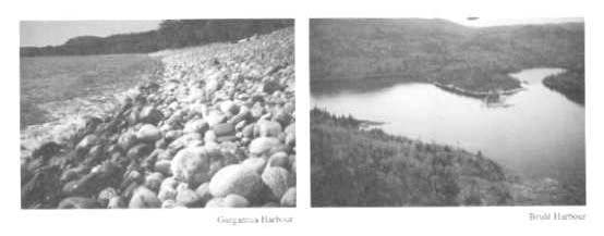 Photo on the left is Gargantua harbour shore line and the photo on the right is air shot of Brulé Harbour