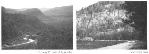 Photo on the left is Highway 17, north of Agawa Bay and photo on the right is of MacGregor Cove shoreline.