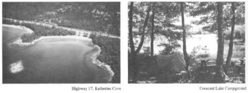 Photo on the left is of Highway 17, Katherine Cove and the photo on the right is Crescent Lake campground.