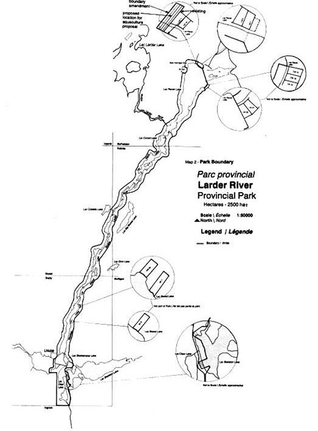 This is the park boundary map for Larder River Provincial Park.