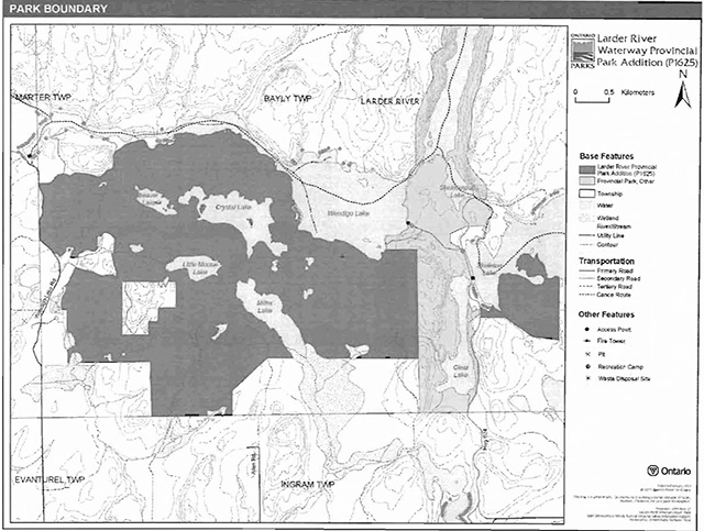 This is a park boundary map for Larder River Provincial Park