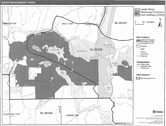 This is figure 3 map of Larder River Waterway Park depicting the bear management areas