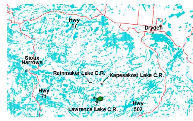 This map depicts the location of Lawrence Lake Conservation Reserve 