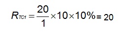 R sub TC1 equals start fraction 20 over 1 times 10 times 10% equals 20