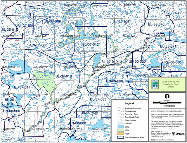 This is figure 3 map depicting bear managment areas for Little White River Provincial Park