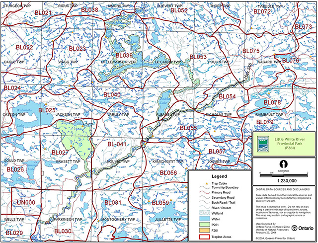 This is figure 4 map depicting trap line areas for Little White River Provincial Park