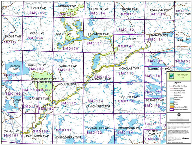 This is figure 5 depicting the commercial baitfish harvesting map of Little White River Provincial Park