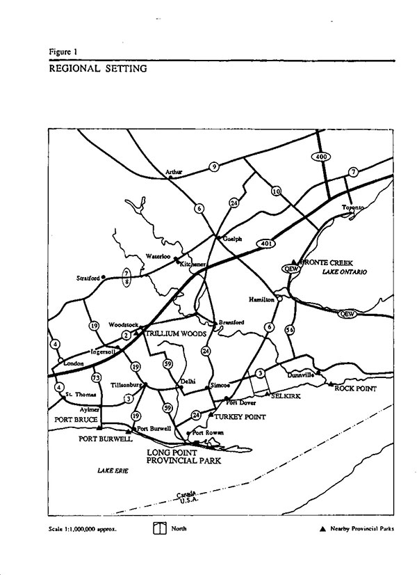 Map of the north regional setting around Long Point Provincial Park