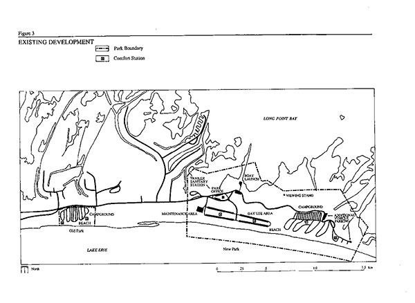 A map of the existing development around Long Point Bay which includes the park boundary and comfort station.