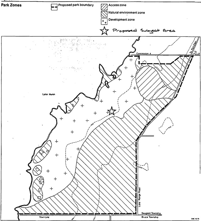 This map depicts the parks zones of MacGregor Point Provincial Park