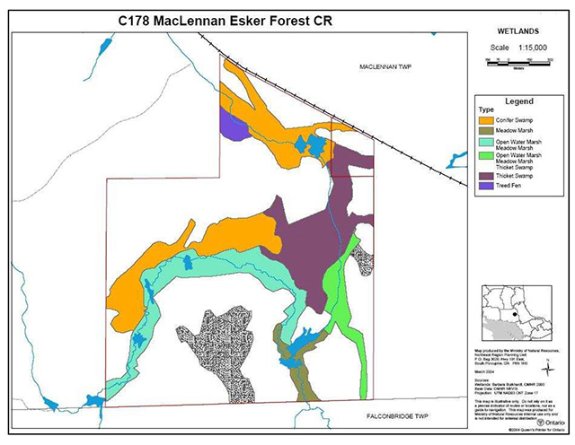 This is map 4 of MacLennan Esker Forest Conservation Reserve depicting the forest communities.
