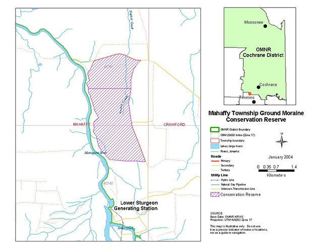 This is figure 1 location and boundary map of Mahaffy Township Ground Moraine Conservation Reserve