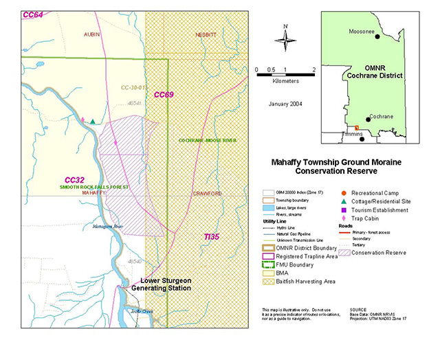 This is figure 4 map depicting land use activites within the Mahaffy Township Ground Moraine Conservation Reserve