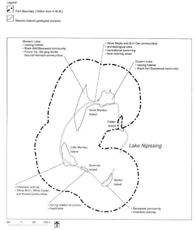 This is figure 2 map depicting significant areas of Manitou Islands Provincial Nature Reserve