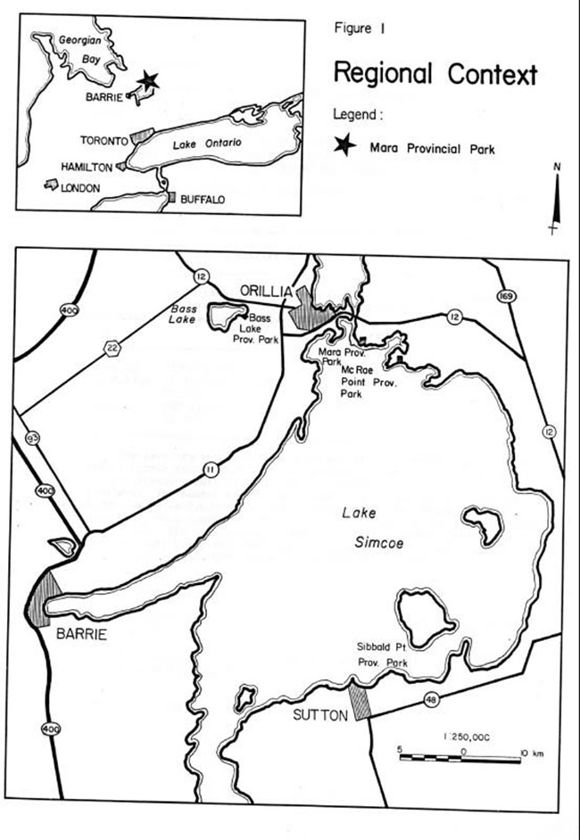 This map shows detailed information about the Regional context in Mara Provincial Park. 