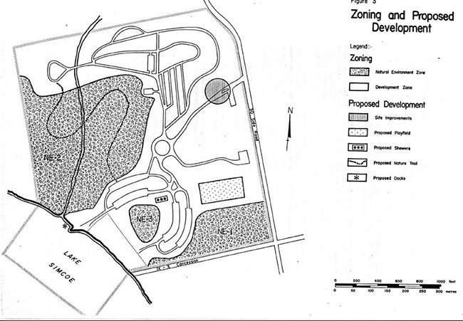 This map shows detailed information about the Zoning and proposed development in Mara Provincial Park.