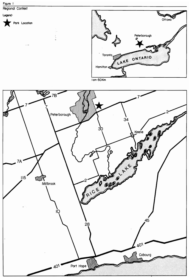 A map of the regional context of Mark S. Burnham Provincial Park