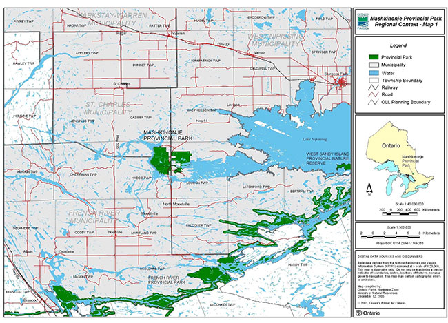 This is a regional context map for Mashkinonje Provincial Park.
