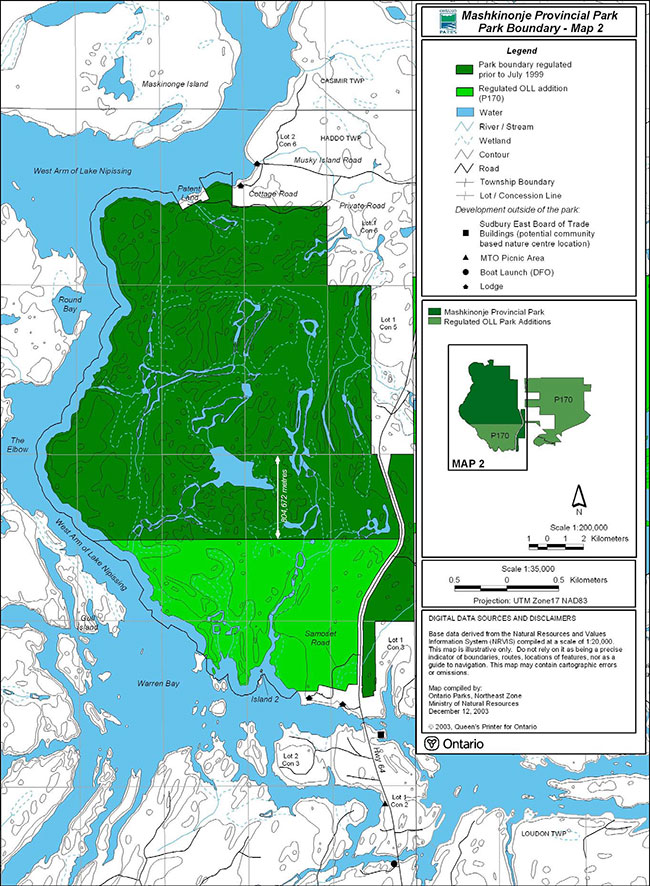 This is a park boundary map of Mashkinonje Provincial Park.