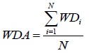 WDA equals StartFraction Sigma-summation Underscript i equals 1 Overscript N Endscript WD Subscript i Baseline Over N EndFraction