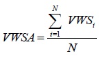 VWSA equals StartFraction Sigma-summation Underscript i equals 1 Overscript N Endscript VWS Subscript i Baseline Over N EndFraction