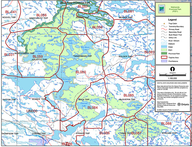 This is figure 4 trap line area map for Matinenda Provincial Park