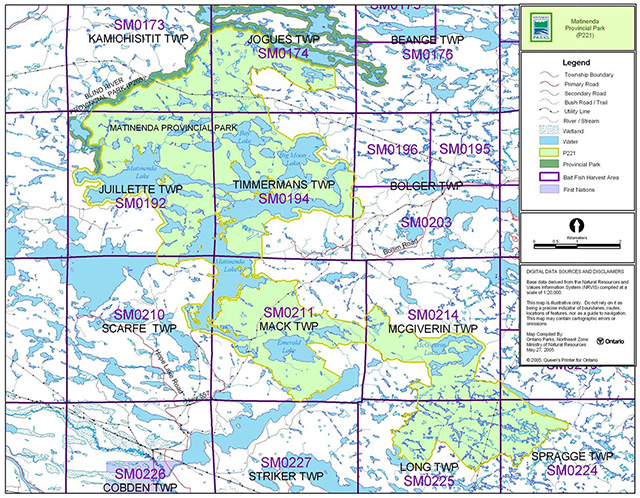 This is figure 5 commercial baitfish harvesting map for Matinenda Provincial Park