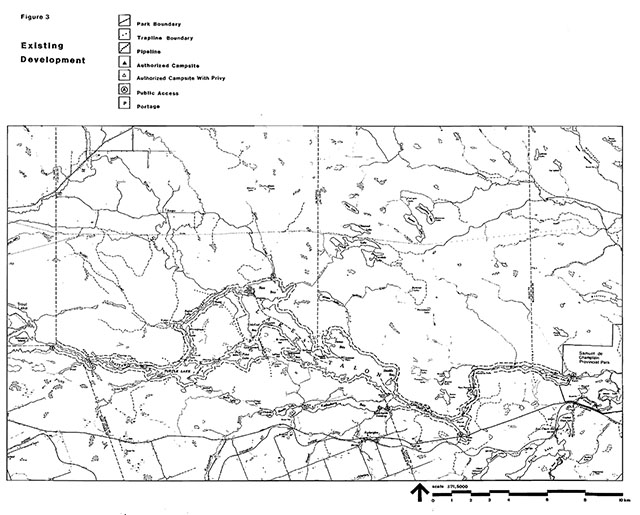 This is figure 3 map indicating existing development for Mattawa River Provincial Park