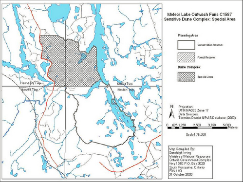 Map showing Meteor Lake Outwash Fans Sensitive Dune Complex Special Area