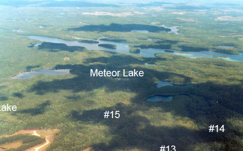 Aerial Photo of Meteor, Gravelle and Beulah #14, #14, and #15 lakes