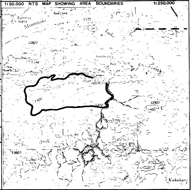 A map showing area boundaries of Minnitaki Kames Provincial Park