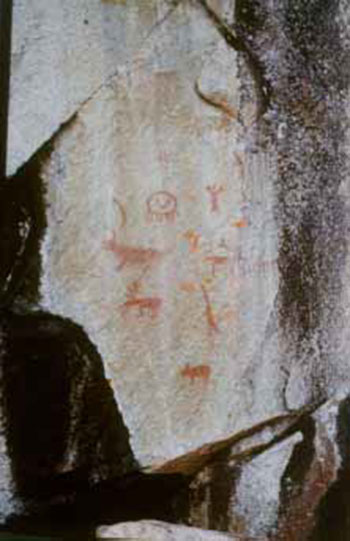 This photo shows ancient pictographs on the wall.
