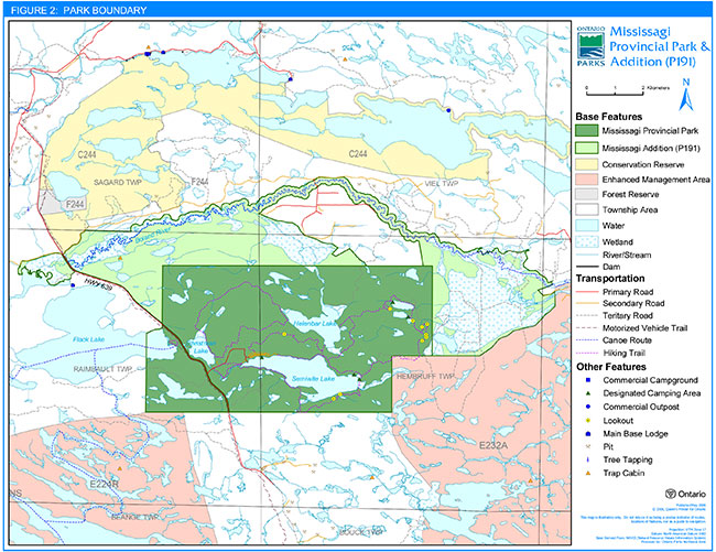 This map provides a detailed information for park boundary in Mississagi Provincial Park Interim Management statemnet.