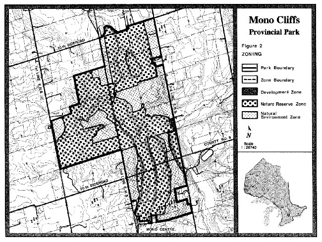 This is a zoning map for Mono Cliffs Provincial Park.