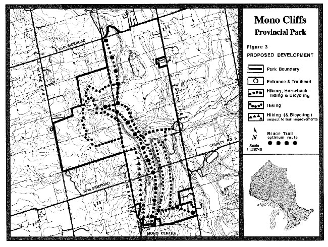 This is a proposed development map for Mono cliffs Provincial Park.