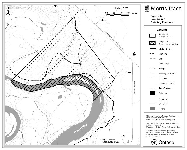 This map shows a detailed information about the Zoning and Existing Features in Morris Tract.