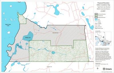 Map showing the proposed boundary at Night Hawk Lake Shorelines Bluffs Conservation Reserve