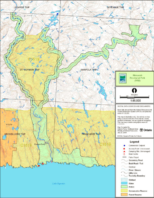 Map showing the park boundaries for Nimoosh Provincial Park