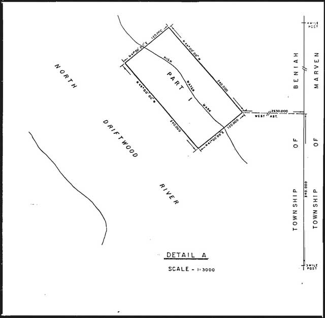 Greyscale map depicts Part 1 of the Park beside the North Driftwood River.