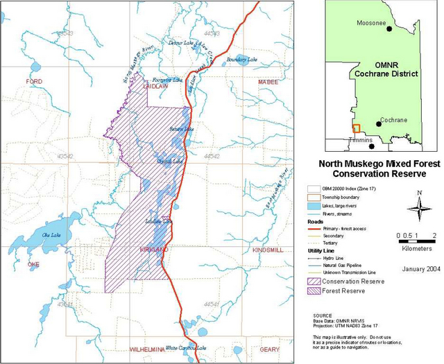 Map showing location and boundary of North Muskego River Mixed Forest Conservation Reserve
