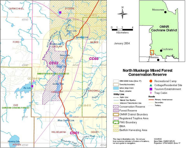 Map showing different land use activities within the North Muskego River Mixed Forest Conservation Reserve
