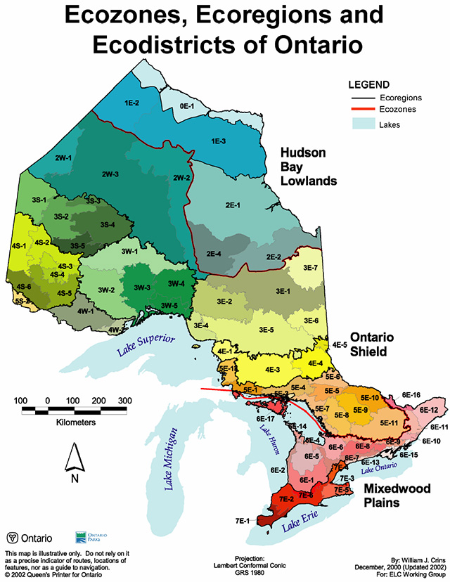 This map depicts Ecozones, Ecoregions and Ecodistricts of Ontario 
